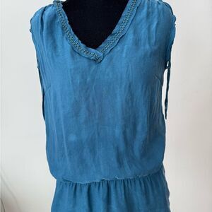 Blue Sleeveless shirt with Beaded Neckline
